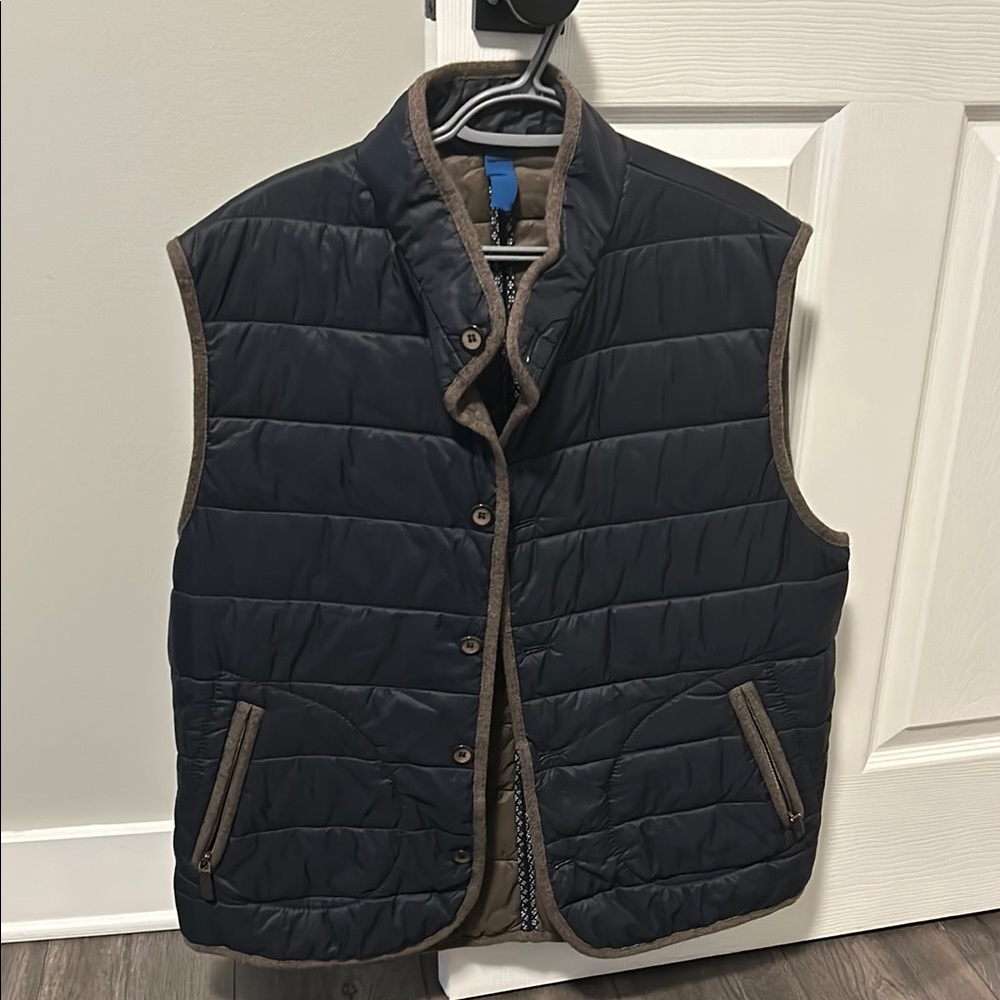 Saks Fifth Avenue Navy and Brown Quilted Vest